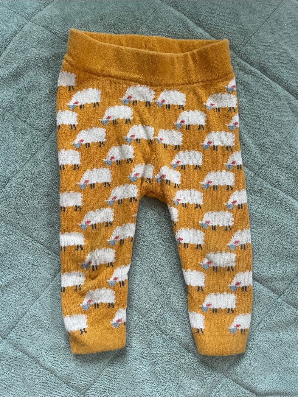 Hanna Andersson Mustard Yellow Baby sweater pants with Sheep Motif